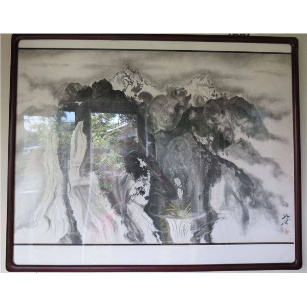 Framed Art: Watercolor, Black & White, Signed by Artist 41.5" x 34"