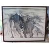 Image 2 : Framed Art: Watercolor, Black & White, Signed by Artist 41.5" x 34"