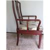 Image 2 : Qty 3 Asian Wood Carved Armchairs w/Gold Fabric Cushions (1 Damaged) 21.5"x18"x39"H