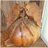 Image 1 : Carved Wooden Pumpkin w/Leaves 18"W, 13H