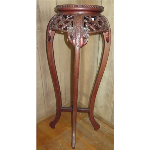 Round Wooden Stand w/Filigree Carving & Curved Legs 10"Dia
