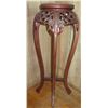 Image 1 : Round Wooden Stand w/Filigree Carving & Curved Legs 10"Dia