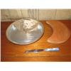 Image 2 : Nambe Wood & Metal Cheese Tray w/Knife, Maker's Mark 13"Dia