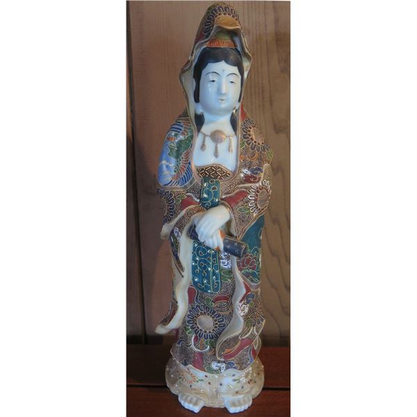 Asian Porcelain Painted Statue, Woman 14" Tall