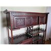 Image 2 : Asian Wood Inscribed Bookcase w/Stepped Shelves & 3 Drawers 56"x 14"x 57"H