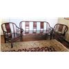 Image 1 : Wooden Bench & 2 Matching Chairs, Carved Bamboo Design 42"x21"x31"H, Chairs 26"W
