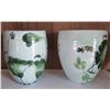 Image 1 : Qty 2 Ceramic Jars w/Floral &Chinese Symbols 12" Tall