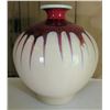 Image 1 : Glazed Rounded Ceramic Bud Vase, White and Red 9.5" Tall