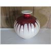 Image 2 : Glazed Rounded Ceramic Bud Vase, White and Red 9.5" Tall