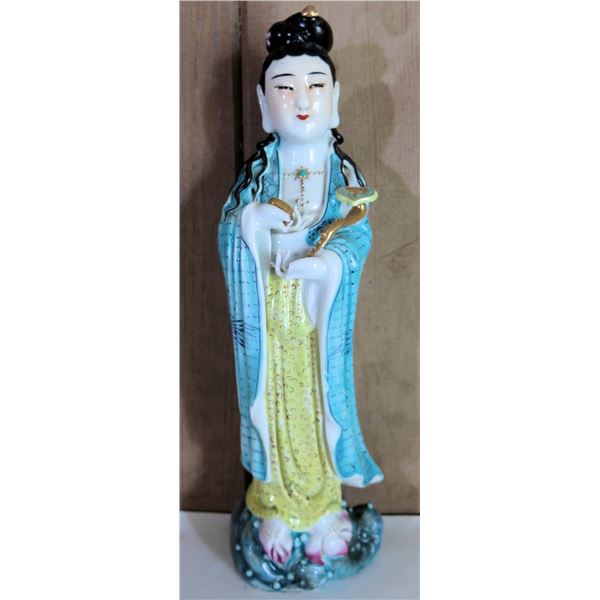 Chinese Ceramic Painted Figure, Woman 10" Tall