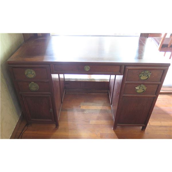 Asian Wood Desk w/ 7 Drawers 48"x 24"x 30"H