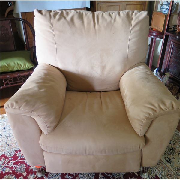 Upholstered Suede-Like Recliner, Tan 38"x 22"x 39" Back Ht