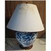 Image 1 : Ralph Lauren Chinese Ginger Jar Lamp on Wood Base, Blue & White Dragon Design 22.5" Tall (stained sh