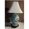 Image 1 : Chinese Ginger Jar Lamp on Wood Base, Aqua, Yellow & White 30" Tall
