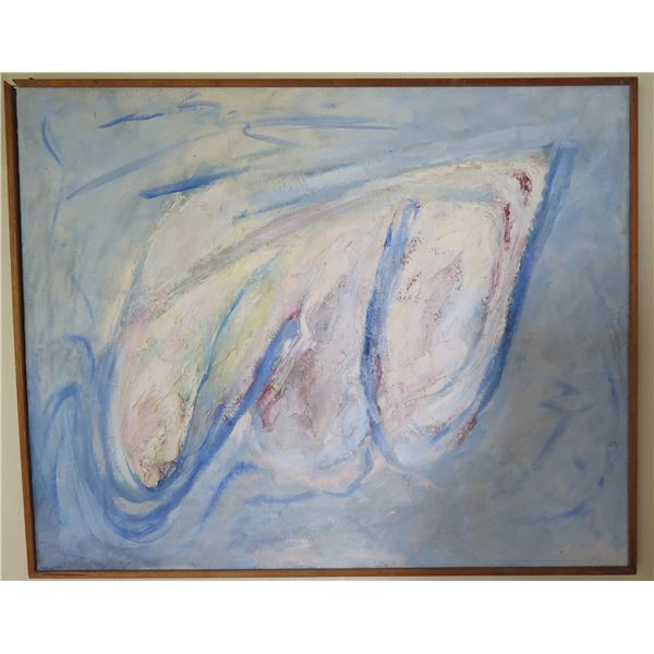 Framed Art, Abstract, Oil on Canvas, Signed, Blue & White 30" x 24.5"
