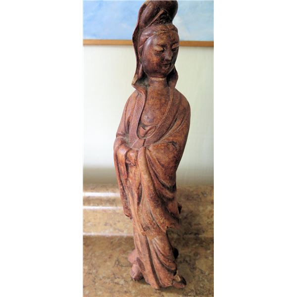 Carved Wooded Figure, Asian Man 13" Tall