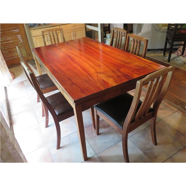Koa Wood Dining Room Table w/ 6 Wooden Chairs 66"x38"x29.5 H