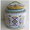 Image 1 : Italian Oval Ceramic Jar w/ Lid, Handpainted, GP Deruta 8" Dia, 11"Tall