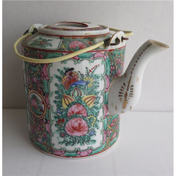 Famille Rose Patterned Porcelain Teapot 6.5  Tall