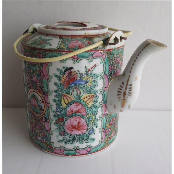 Famille Rose Patterned Porcelain Teapot 6.5" Tall