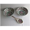 Image 2 : 2 Rimmed Famille Rose Soup Bowl & Spoon, Hong Kong 8" Dia