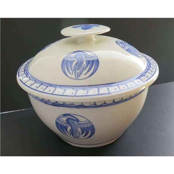 Lidded Porcelain Asian Rice Bowl, Blue & White