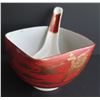 Image 1 : Chinese Ceramic Soup Bowl w/ Spoon, Red w/ Gilt Accents