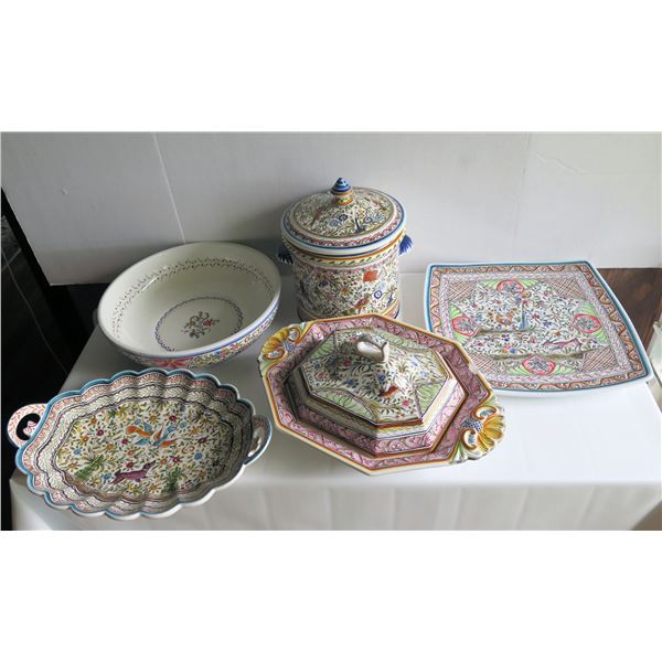 Qty 7 Ceramicas De Coimbra Portugal Pottery Serving Dishes, Handpainted Signed