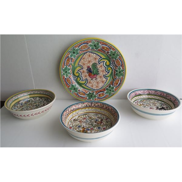 Qty 4 Ceramicas De Coimbra Portugal Pottery Serving Dishes, Handpainted Signed