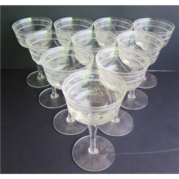 Qty 10 Etched Wine Glasses