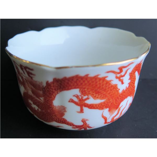 Porcelain Bowl, Hong Kong White Orange w/Dragon Motif