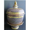 Image 1 : Thai Benjarong Porcelain Lidded Bowl w/ Stand 10" Tall