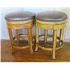 Image 1 : Qty 2 Wood Upholstered Bar Stools  w/Curved Legs 24" Tall