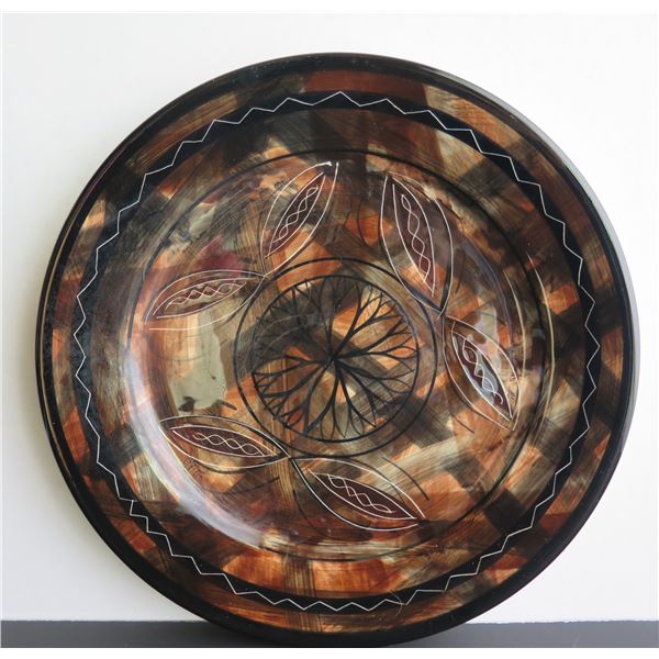 Ceramic Platter, New Zealand, Brown Black White, 11" Dia