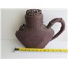 Image 10 : Chinese Clay Water Jug, Brown Basket Pattern 11" Tall  (Broken Spout)