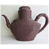 Image 1 : Chinese Clay Water Jug, Brown Basket Pattern 11" Tall  (Broken Spout)