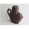 Image 3 : Chinese Clay Water Jug, Brown Basket Pattern 11" Tall  (Broken Spout)