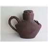 Image 4 : Chinese Clay Water Jug, Brown Basket Pattern 11" Tall  (Broken Spout)