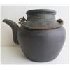 Image 1 : Chinese Clay Teapot w/ Metal Handle, Black Maker's Mark 6" Tall