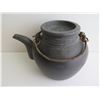 Image 2 : Chinese Clay Teapot w/ Metal Handle, Black Maker's Mark 6" Tall