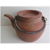 Image 2 : Chinese Clay Teapot w/Metal Handle, Terracotta, Maker's Mark, 5" Tall