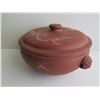 Image 3 : Chinese Clay Lidded Bowl w/ Inscribed Chinese Symbols, Terracotta, 5.5" Tall