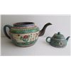 Image 1 : Qty 2 Ceramic Teapots, Green & Pink, Maker's Mark 4" Tall
