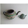 Image 2 : Qty 2 Ceramic Teapots, Green & Pink, Maker's Mark 4" Tall