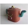 Image 2 : Chinese Yixing Clay Teapot w/ Glazed Leaf Design Maker's Mark 4" Tall