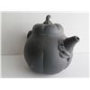 Image 2 : Chinese Yixing Clay Teapot, Pumpkin w/ Inscribed Chinese Symbols Black 5"Tall