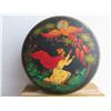 Image 2 : Russian Lacquered Trinket Box, Round Hand Painted Signed 3" Dia