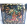 Image 2 : Russian Lacquered Trinket Box, Square Hinged Lid  2.5"x 2.5"