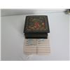 Image 8 : Russian Lacquered Trinket Box, Square Hinged Lid  2.5"x 2.5"
