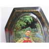 Image 2 : Russian Lacquer Jewelry Box, Octangular Hinged Lid Hand Painted Signed 1.5"x 8"